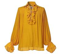GRACEART Camisa de pirata renacentista para hombre o mujer, disfraz medieval de vampiro, camisas de lino y algodón, 06#amarillo (Estilo-A), XL