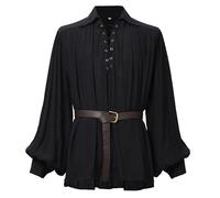 GRACEART Camisa Medieval de Lino y Algodón para Hombre o Mujer del Renacimiento con Cinturón, L