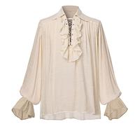GRACEART Camisa medieval nórdica para hombre o mujer, estilo pirata, renacentista, capitán victoriano, beige, XL