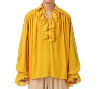 GRACEART Camisa Medieval Nórdica para Hombre o Mujer Pirata Renacentista Capitán Victoriano Top Conjunto, amarillo, XS