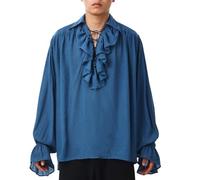 GRACEART Camisa Medieval Nórdica para Hombre o Mujer Pirata Renacentista Capitán Victoriano Top Conjunto, azul claro, L