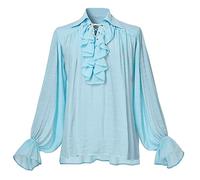 GRACEART Camisa Medieval Nórdica para Hombre o Mujer Pirata Renacentista Capitán Victoriano Top Conjunto, azul, XS