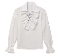 GRACEART Camisa pirata medieval para niño, disfraz renacentista, colonial, cosplay, camisa con volantes, cuello de solapa, blusa para niños, beige, 16 años