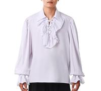 GRACEART Camisa pirata para hombre, camisa colonial con volantes, camisa de poeta renacentista, camisa con volantes, steampunk, disfraz gótico de vampiro, blanco, M