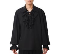 GRACEART Camisa pirata para hombre, camisa colonial con volantes, camisa de poeta renacentista con volantes, disfraz gótico de vampiro steampunk, Negro, S