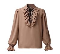 GRACEART Camisa pirata para hombre, camisa colonial con volantes, camisa renacentista, poeta con volantes, disfraz gótico steampunk, vampiro, caqui, S