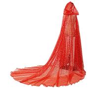 GRACEART Capa de novia de tul para mujer, abrigo con capucha, chaqueta larga, capa de novia, rojo1, Talla única