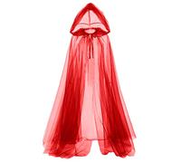 GRACEART Disfraz medieval de Halloween con capucha, capa de tul para mujer, cosplay, vintage, vampiro, terror, novia, capa larga, rosso, talla única