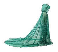 GRACEART Manto de novia con capucha, manto largo de novia con cola de tul, vestido de elfo, velo de capilla, mantilla, Verde-1