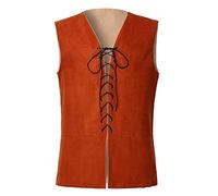 GRACEART Medieval Gótico Chaleco Reversible Pirata Chaleco de Hombre Sin Mangas Abrigo Vintage, Beige/Naranja, M