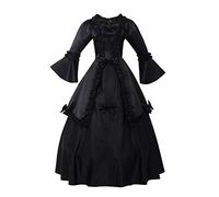 GRACEART Vestido de Traje Medieval Vestido renacentista para Noche de Estilo Victoriano Gotico (2XL, Negro)