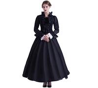 GRACEART Victoriana Vestido Delgado botón de Encaje Vestido renacentista (S, Negro)
