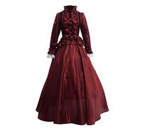 GRACEART Victoriana Vestido Delgado botón de Encaje Vestido renacentista (S, Rojo)