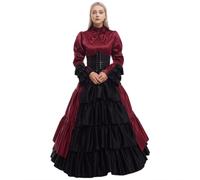 GRACEART Victoriano Gótico Disfraz de Reina Medieval Vestido de Fiesta Vestido de cóctel Vintage Vestido de Fiesta (L, Vino Rojo)