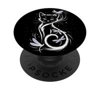 Graceful Cat & Dragonfly by Night Art para Mujer - Gato PopSockets PopGrip Adhesivo