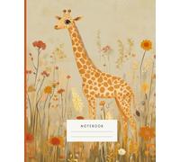 Graceful Giraffe Thoughts Notebook: Embark on a serene journey with this charming giraffe notebook, featuring golden hues and a meadow filled with wildflowers.