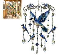 Graceful Hummingbird Wind Chime, Stained Glass & Crystal Sun Ornament Windchime, Colorful Bird Yard Decorations Outdoor, Memorial Gardening Gifts for Women,Mom,Grandma Nature Lovers