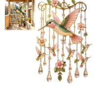 Graceful Hummingbird Wind Chime, Stained Glass & Crystal Sun Ornament Windchime, Colorful Bird Yard Decorations Outdoor, Memorial Gardening Gifts for Women,Mom,Grandma Nature Lovers
