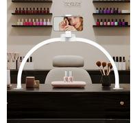 GraceGlow - Lámpara de media luna (29 pulgadas, plegable, extensión de pestañas con soporte para teléfono, 3000-6500 K, lámparas de uñas de mesa estética profesional para tatuaje, maquillaje y belleza