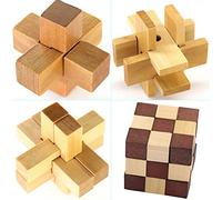 Gracelaza 4 Piezas Juguetes Rompecabezas de Madera Set - IQ Juguete Educativo - 3D Brain Teaser Puzzle de Madera - Juego Niños y Adolescentes