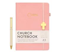 Gracememory Cuaderno de notas de sermón con bolígrafo y caja de regalo, diario bíblico guiado para cristianos, cuero A5 con cruz dorada, 240 páginas gruesas para estudio, reflexiones y notas de