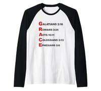 Gracia Acróstica Las Riquezas de Dios a Expensas de Cristo Cristiano Camiseta Manga Raglan