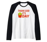 Gracias a Dios Sus Papas Fritas Divertido TGIF Amante Comida Humor Diseño Camiseta Manga Raglan