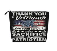 Gracias a los Veteranos por su Servicio, Sacrificio y Patriotismo. Neceser de Maquillaje de cáñamo sintético, Bolsa de Viaje, Neceser, Bolsa de Aseo, ecológico y Duradero con Cremallera. 24 x 17 cm