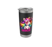 Gracie Nombre Personalizado Colorido Unicornio Mujer Ni Vaso térmico de acero inoxidable de doble pared