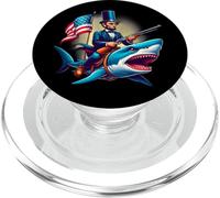 Gracioso 4 de Julio 4 4 de Julio Abe Abraham Lincoln Montando un tiburón PopSockets PopGrip para MagSafe