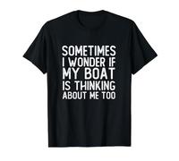 Gracioso A Veces me pregunto si mi Barco también está Pensando en mí Camiseta gráfica económica, Hombre, Negro, S