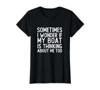 Gracioso A Veces me pregunto si mi Barco también está Pensando en mí Camiseta gráfica económica, Mujer, Negro, S