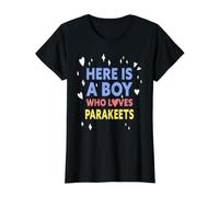 Gracioso Aquí Hay un Chico Que ama los periquitos Camiseta gráfica económica, Mujer, Negro, XL