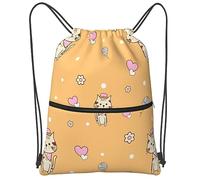 Gracioso Deporte Mochila Lindo Gato De Dibujos Animados Mochila con Cordón Robusto Saco De Gimnasio para Colegio, Viajes, Gimnasia