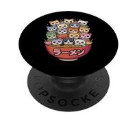 Gracioso Gato de Anime Kawaii Ramen «Bunch of Cats» PopSockets PopGrip Adhesivo