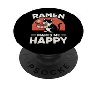 Gracioso Gato de Anime Retro Ramen «Ramen me Hace Feliz» PopSockets PopGrip Adhesivo
