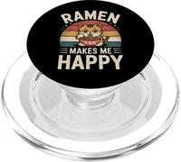 Gracioso Gato de Anime Retro Ramen «Ramen me Hace Feliz» PopSockets PopGrip para MagSafe