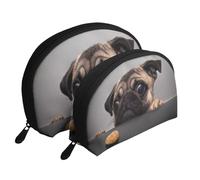 Gracioso Perro codicioso Pug, Bolsa de Maquillaje de Concha, Monedero pequeño para Mujer, Bolsa de artículos de tocador, Bolsa de cosméticos, 2 Piezas