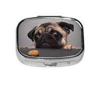 Gracioso perro codicioso Pug, Pastillero cuadrado para bolsillo o monedero, pequeño contenedor de pastillas, organizador de pastillas de viaje