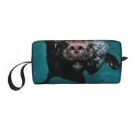 Gracioso Perro Labrador Negro Nadando con Cara expresiva, Bolsa de Maquillaje Bolsa de cosméticos Bolsa de artículos de tocador de Viaje portátil Bolsa de Maquillaje