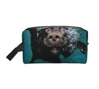 Gracioso Perro Labrador Negro Nadando con Cara expresiva, Bolsa de Maquillaje Bolsa de cosméticos Bolsa de artículos de tocador de Viaje portátil Organizador de Bolsa de Maquillaje
