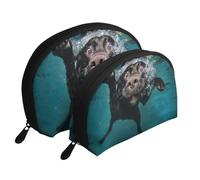 Gracioso Perro Labrador Negro Nadando con Cara expresiva, Bolsa de Maquillaje de Concha, Monedero pequeño para Mujer, Bolsa de artículos de tocador, Bolsa de cosméticos, 2 Piezas