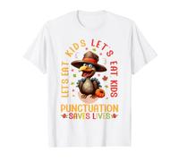 Gracioso Profesor de gramática de Let's Eat Kids para Acción de Gracias Camiseta gráfica económica, Hombre, Blanco, XL