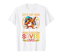 Gracioso Profesor de gramática de Let's Eat Kids para Acción de Gracias Camiseta gráfica económica, Hombre, Blanco, S