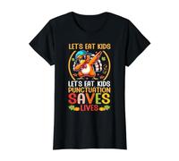Gracioso Profesor de gramática de Let's Eat Kids para Acción de Gracias Camiseta gráfica económica, Mujer, Negro, XS