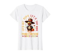Gracioso Profesor de gramática de Let's Eat Kids para Acción de Gracias Camiseta gráfica económica, Mujer, Blanco, XS