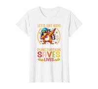 Gracioso Profesor de gramática de Let's Eat Kids para Acción de Gracias Camiseta gráfica económica, Mujer, Blanco, S
