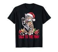 Gracioso Santa Cat Talk To The Paw enredado en la luz de Camiseta