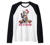 Gracioso Santa Cat Talk To The Paw enredado en la luz de Camiseta Manga Raglan