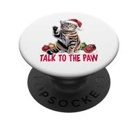 Gracioso Santa Cat Talk To The Paw enredado en la luz de PopSockets PopGrip Adhesivo
